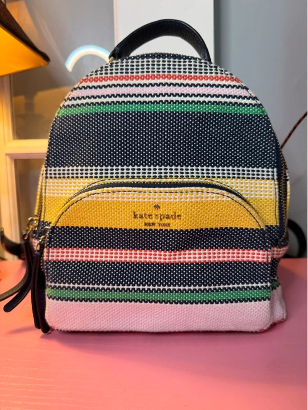 Kate Spade New York Multicolor Striped Woven Mini Backpack